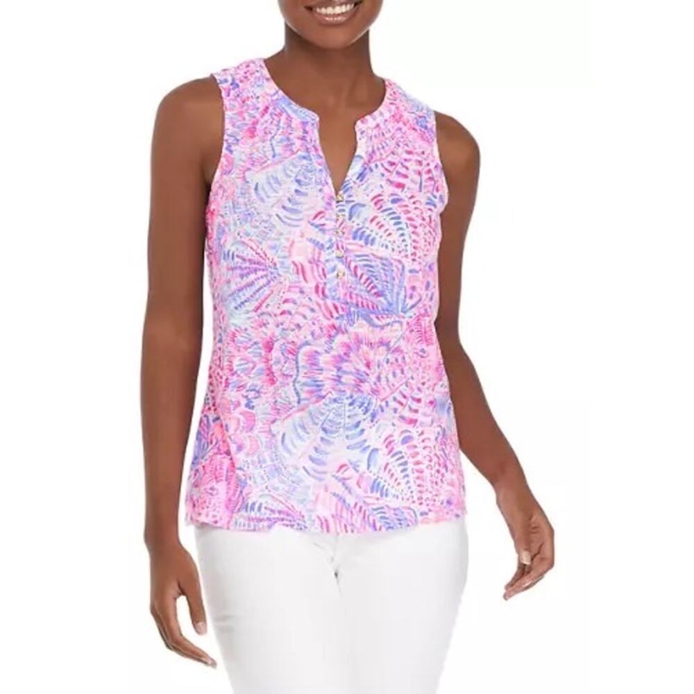 Lilly Pulitzer Essie Tank Top XS Berry Sea You Soon Pink Blue Print Summer - Picture 3 of 14